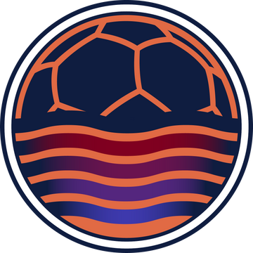 soccer ball club logo with navy orange red pink purple and blue waves